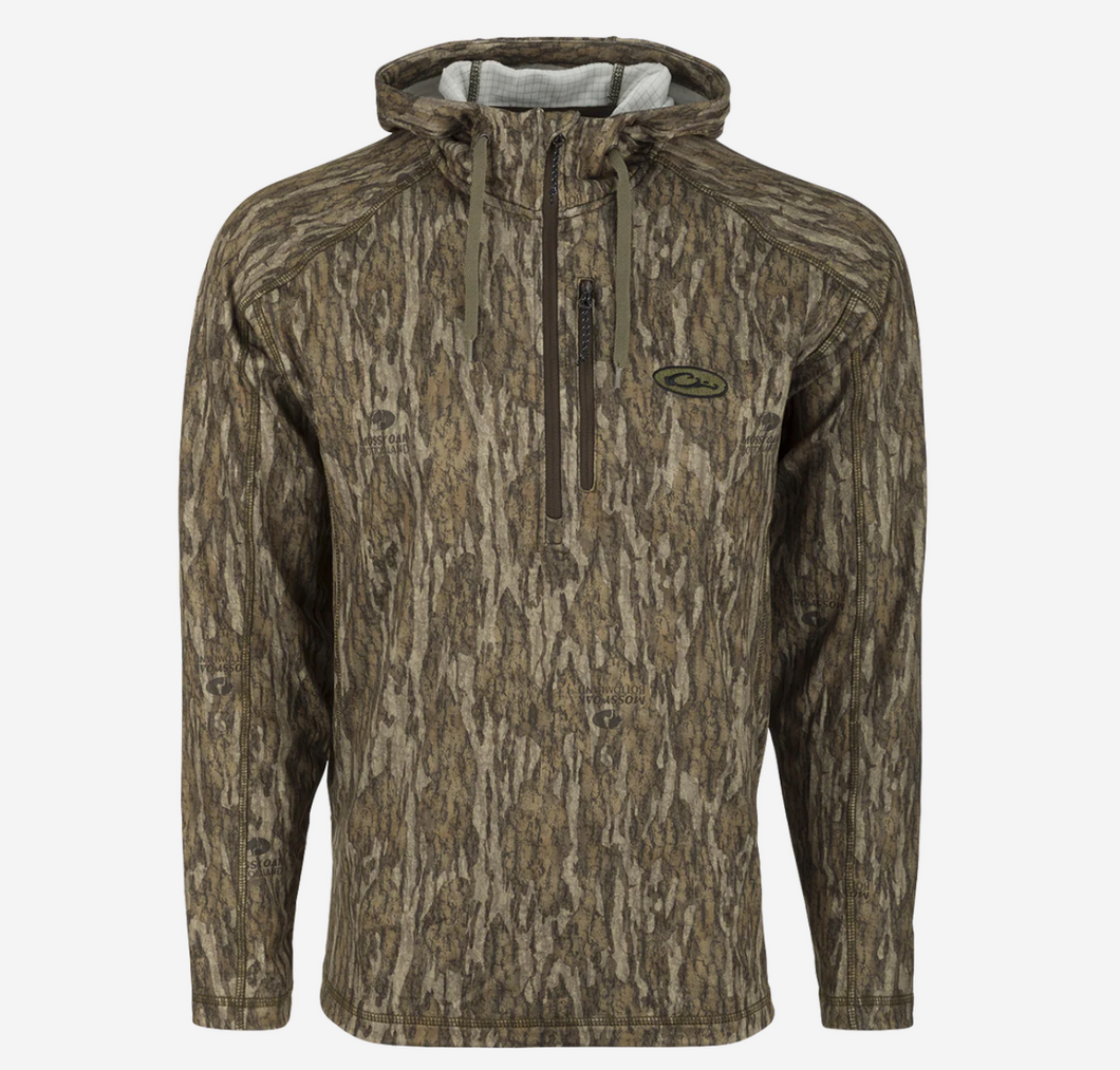 Drake MST Breathelite 1 4 Zip Camo Hooded Base Layer Mossy Oak