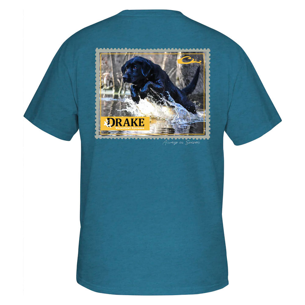 Drake Launch Dog T-Shirt- Blue Steel Heather