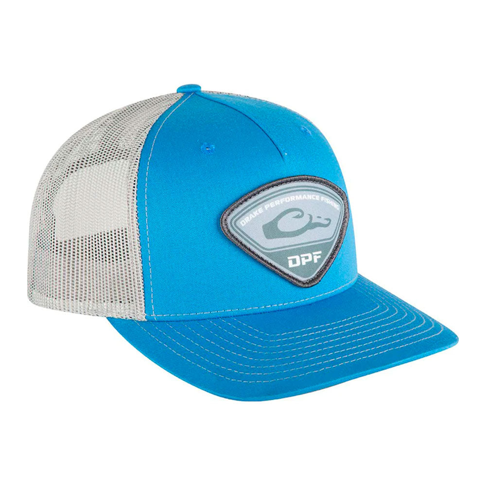 Drake Tri-Patch Snapback Trucker Hat- Cobalt and Silver