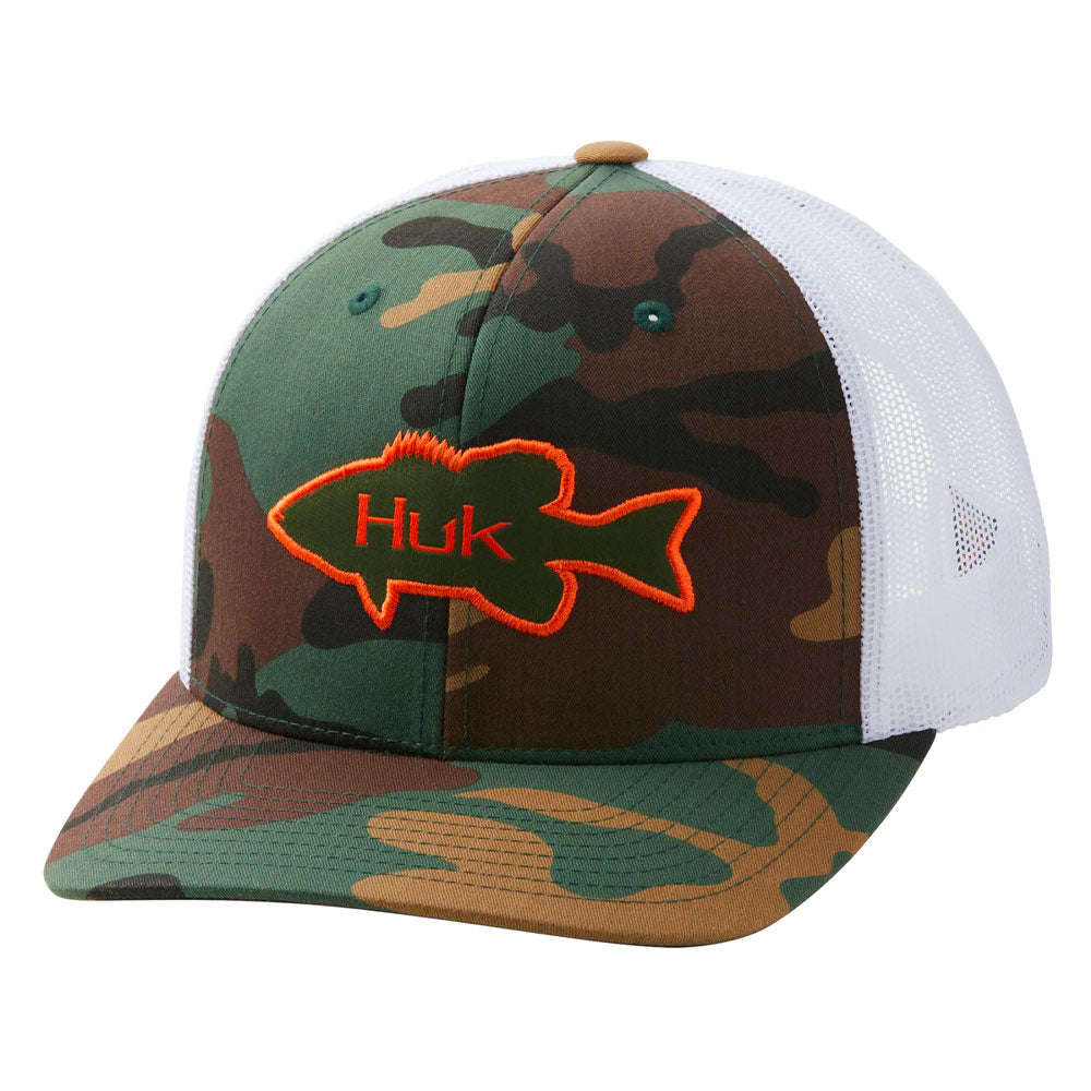 HUK Bass Trucker Snap Back Hat- Moss Camo