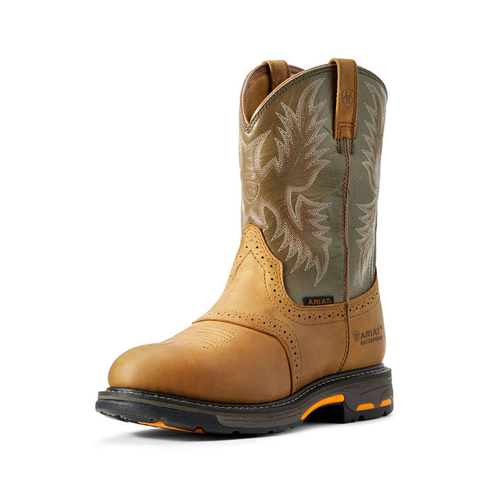 Ariat Men's WorkHog® Waterproof Round Toe Work Boot- Aged Bark and Army Green