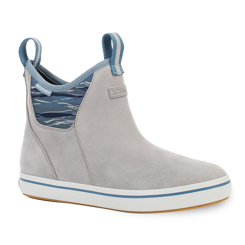 XTRATUF Women's Leather Ankle Deck Boots- Dolphin Gray / Beach Glass